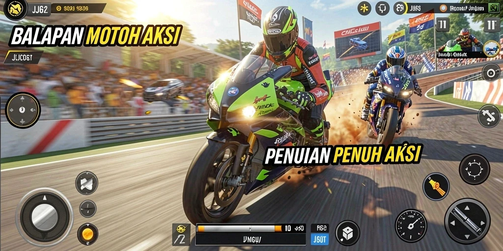 Gameplay balapan motor yang intens dan mendebarkan.