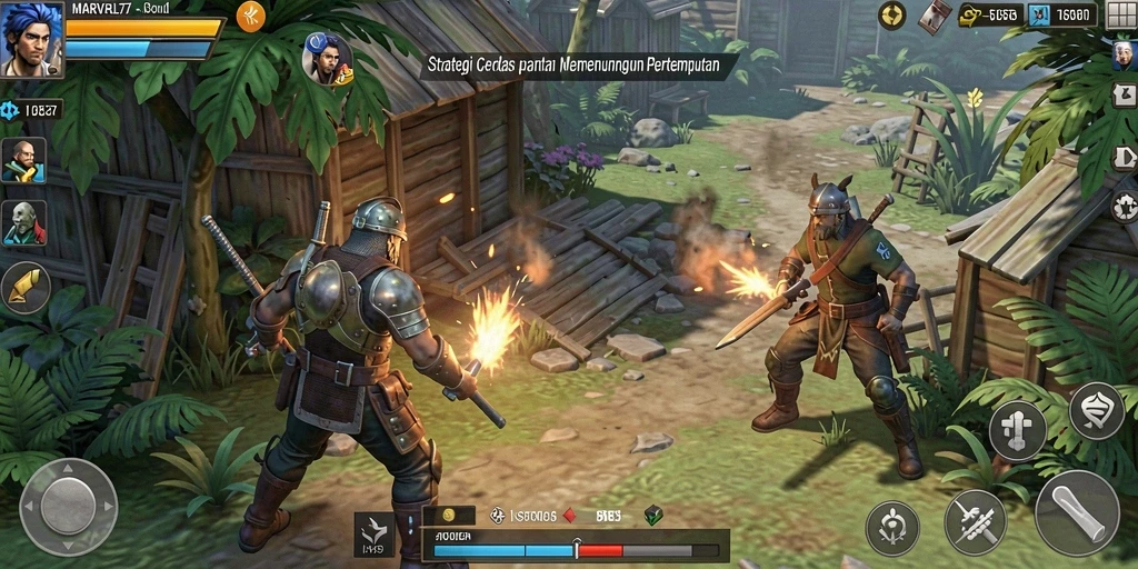 Gameplay MARVRL77 yang menampilkan pertempuran strategi yang intens.