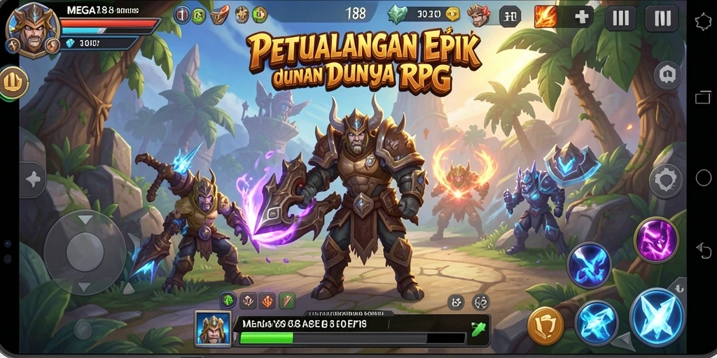 Tangkapan layar MEGA188 menampilkan aksi pertempuran seru di dunia RPG.