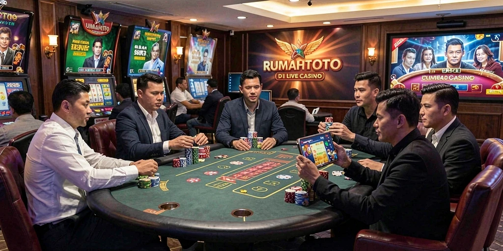 Tangkapan layar RUMAHTOTO menampilkan dealer live yang memandu permainan seru.