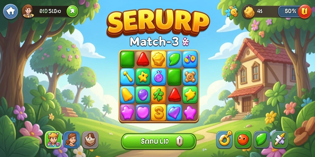 Gameplay SERURP yang menarik dan penuh warna dalam permainan Match-3.