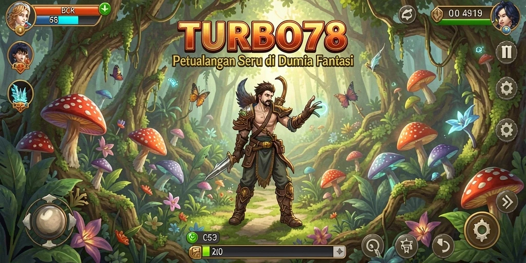 Screenshot gameplay TURBO78 yang menunjukkan petualangan di dunia fantasi.